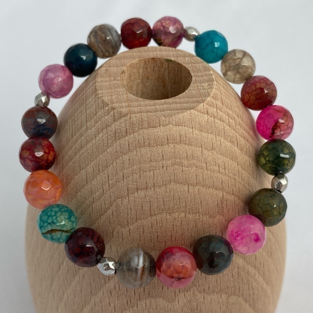 𝅺Multicolored Agate Stretch Beaded Bracelet 6 inch